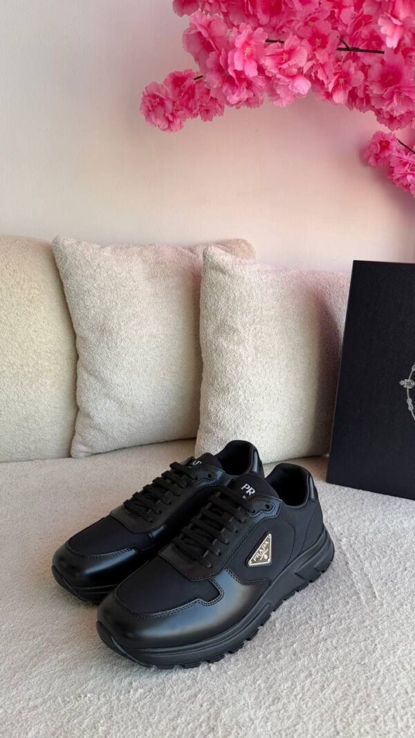 Prada Re-Nylon Leather Sneakers<span> - </span>42, Black
